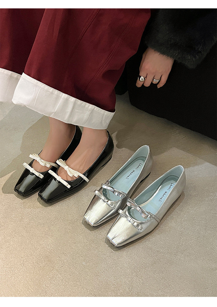 Karin Luna In Stock Spot Goods  Hot-Selling Element Bowknot Square-Toe Color-Block Height-Increasing Flats