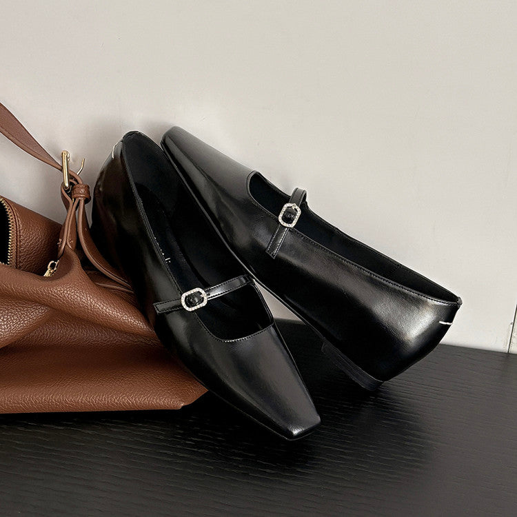 Karin Luna In Stock Spot Goods  Elegant Square-Toe One-Strap Height-Increasing Flats