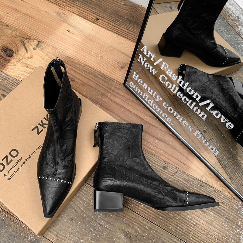 Karin Luna In Stock In Stock Slim Boots Series~Pointed Toe Rivet Slim Short Boots