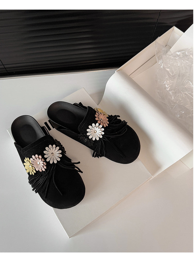 Karin Luna   Tassel Three-Dimensional Flower Thick-Soled Closed-Toe Slippers