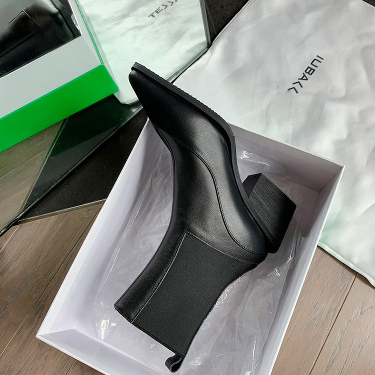 Karin Luna In Stock Spot Goods   Elegant Pointed Toe Chunky Heel Ankle Boots