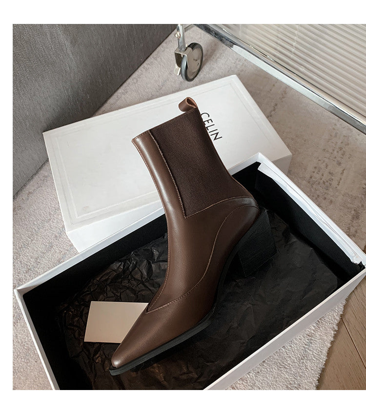 Karin Luna In Stock Spot Goods   Elegant Pointed Toe Chunky Heel Ankle Boots
