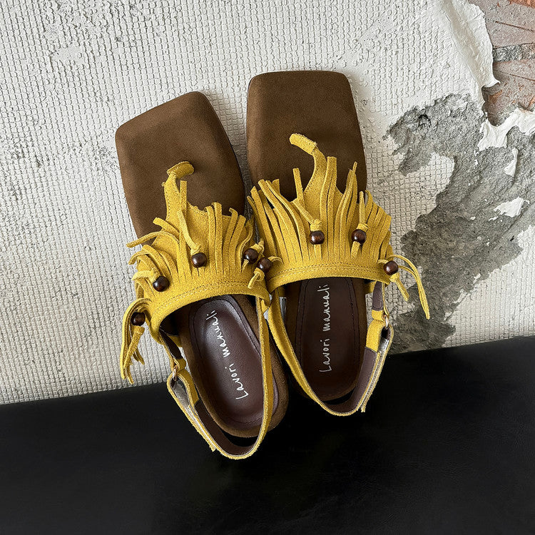 Karin Luna  Tassel Series~Spot Goods  In-stock Clip-toe Square Toe Sandals