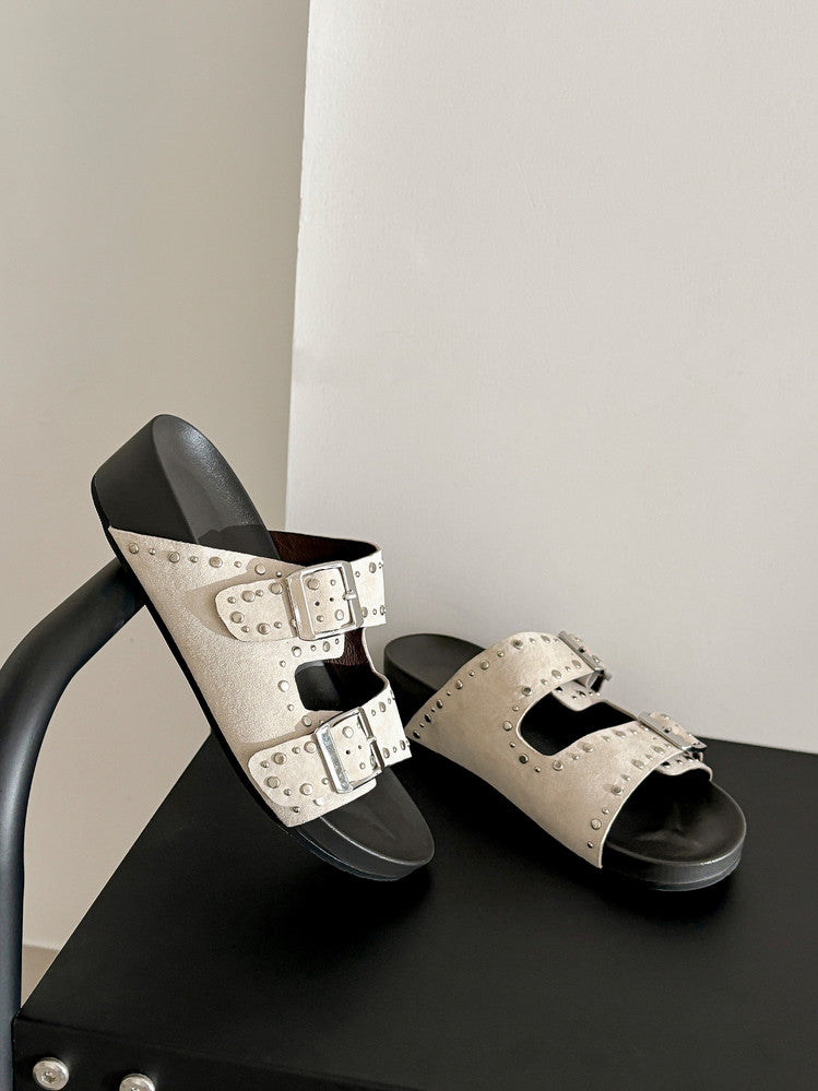 Karin Luna In Stock Spot Goods Casual Thick-Soled Belt Buckle Slippers