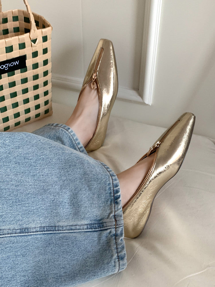 Karin Luna In Stock In Stock ~Basic Versatile Light Luxury Zipper Small Square Toe Flats