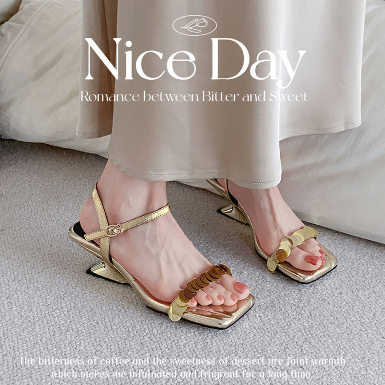 Karin Luna In Stock Spot Goods   Sequin One-Strap Irregular Heel Sofa Insole Sandals