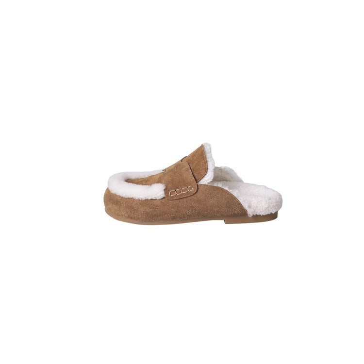 Karin Luna In Stock Look~This is such thick lamb wool Winter Atmosphere！Cowhide Leather Lamb Wool Round Toe Flat Sole Half Support！