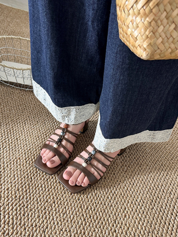Karin Luna Bohemian Vacation Style~Square Toe Open Toe Sandals