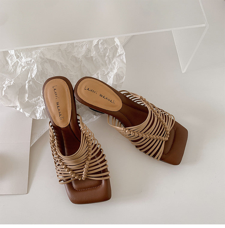 Karin Luna Bestseller Woven Vacation Style Series~ Elegant High Heel Slippers