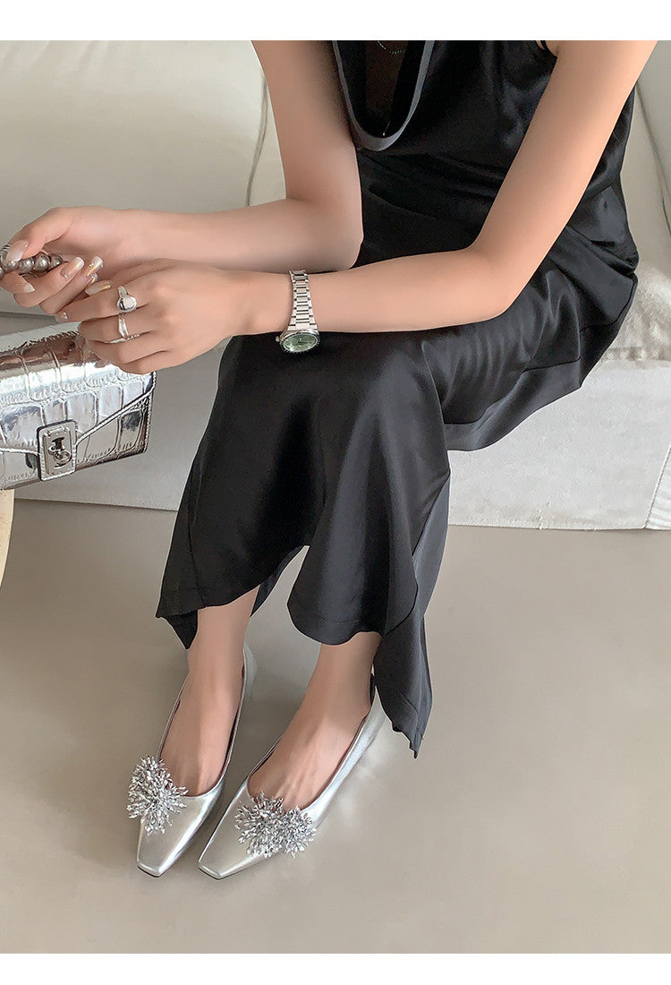 Karin Luna In Stock Spot Goods Exquisite Fireworks Buckle Small Square Toe Chunky Heel Commuter Shoes