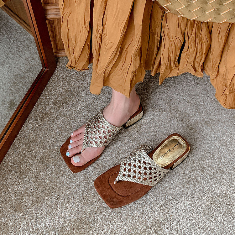 Karin Luna Hot-Selling Braided Style  In stock Toe-strap Woven Sofa Insole Slippers