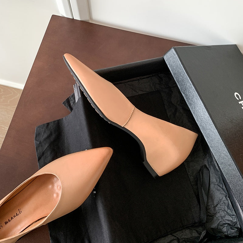 Karin Luna Full Layer Inside and Out~Basic Versatile Retro French Pointed Toe Irregular Heel Single Shoes