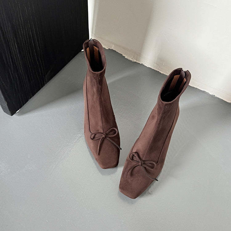Karin Luna French Style Square Toe Bowknot Hidden Wedge Slim Boots