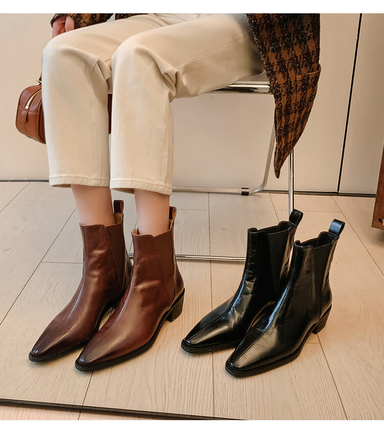 Karin Luna In Stock In stock   Classic first-layer cowhide Chelsea elastic ankle boots