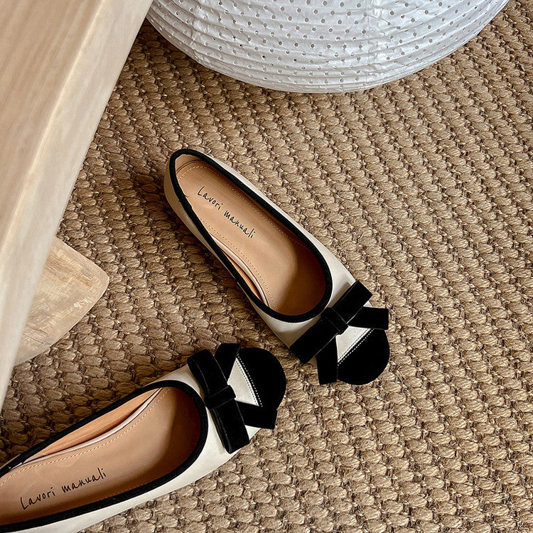 Karin Luna In Stock Spot Goods    Color Block Sweet Bowknot Hidden Wedge Shallow Mouth Flats