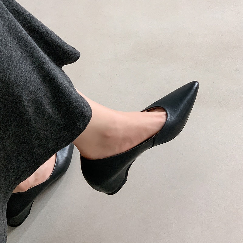 Karin Luna Full Layer Inside and Out~Basic Versatile Retro French Pointed Toe Irregular Heel Single Shoes
