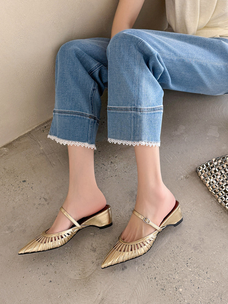Karin Luna Casual Feel~In stock Pointed Toe Hollow Design Note Pointed Toe Slippers