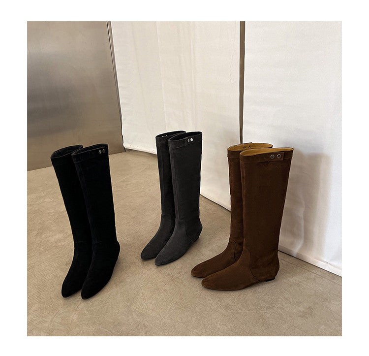 Karin Luna In Stock Spot Goods  Bestselling Suede Leather Sold Out Fast: Pile of Matte Inner Height-Increasing Western Boots
