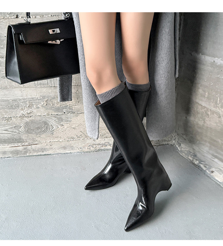 Karin Luna Minimalist Style High Tube Pointed Toe Hidden Heel Boots