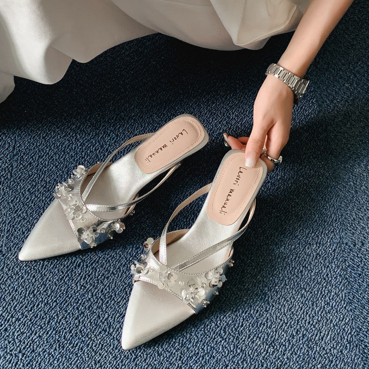 Karin Luna Bestseller Sequin Elements Elegant Pointed Toe Irregular Heel Slippers