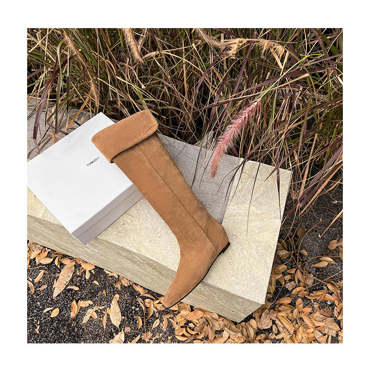 Karin Luna In Stock Spot Goods Vintage Cowhide Leather Two-Way Wear Pointed Toe Height-Increasing Long Boots