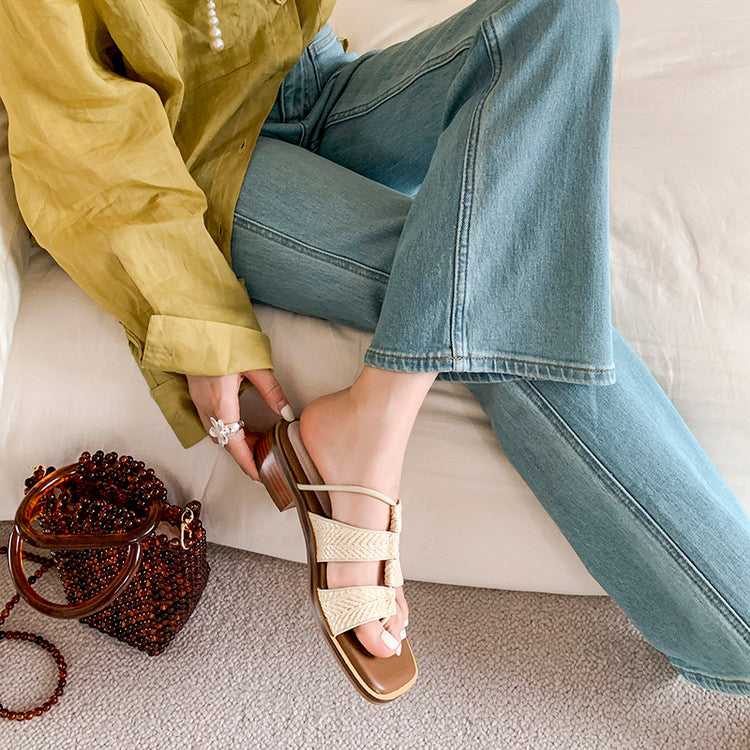 Karin Luna In Stock Spot Goods  Popular Element Woven Style Square Toe Thong Sandals