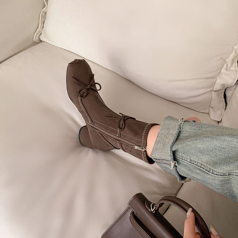 Karin Luna In Stock Spot Goods Hot-Selling Sweet Standard Bow Round-Toe Slim Short Boots