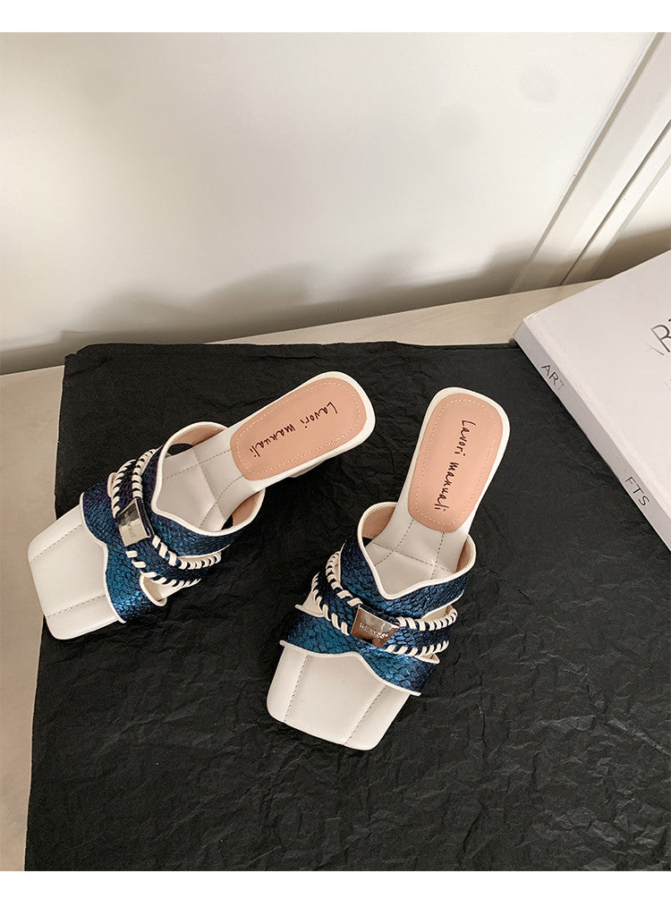 Karin Luna Fish Skin Series~ Hot-selling Square-Toe Slippers with Built-in Traffic