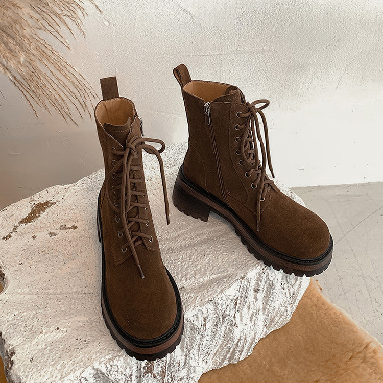 Karin Luna In Stock Casual style thin strap round toe suede ankle boots
