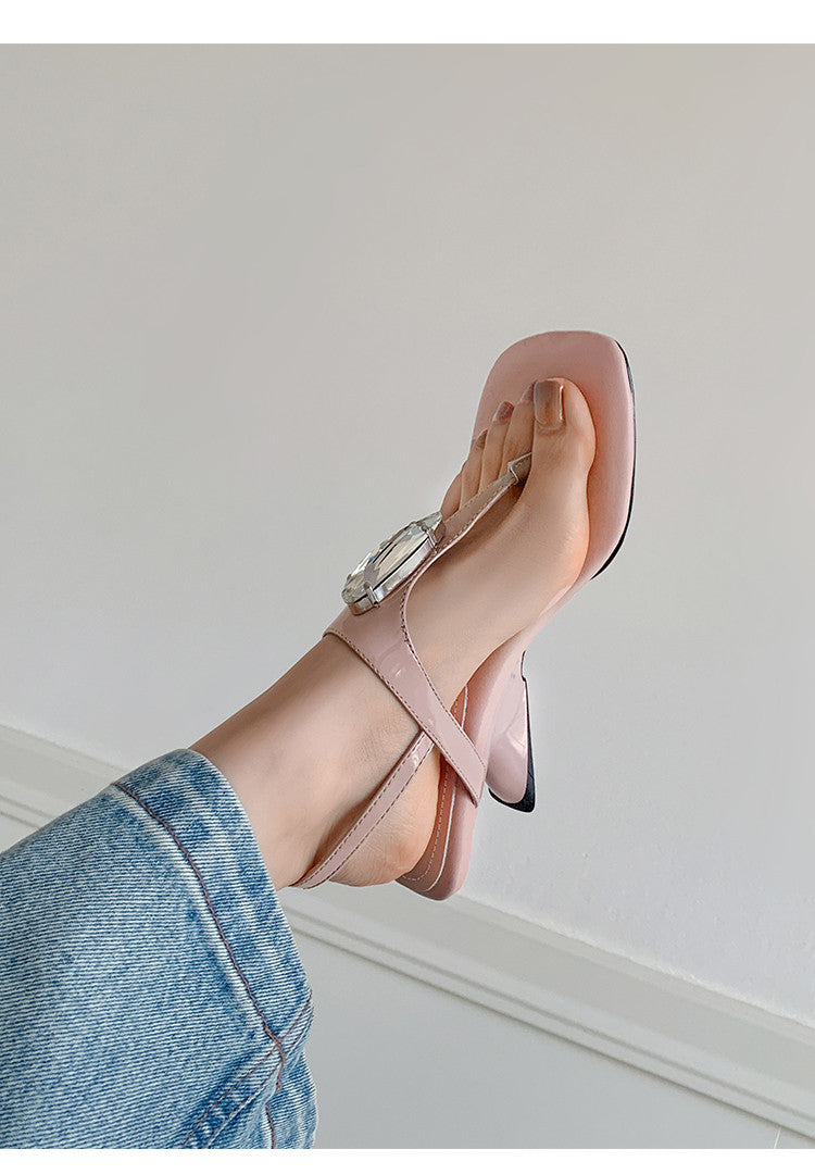Karin Luna Bestseller Element Square Toe Irregular Heel Super Stable Toe Clip Sandals