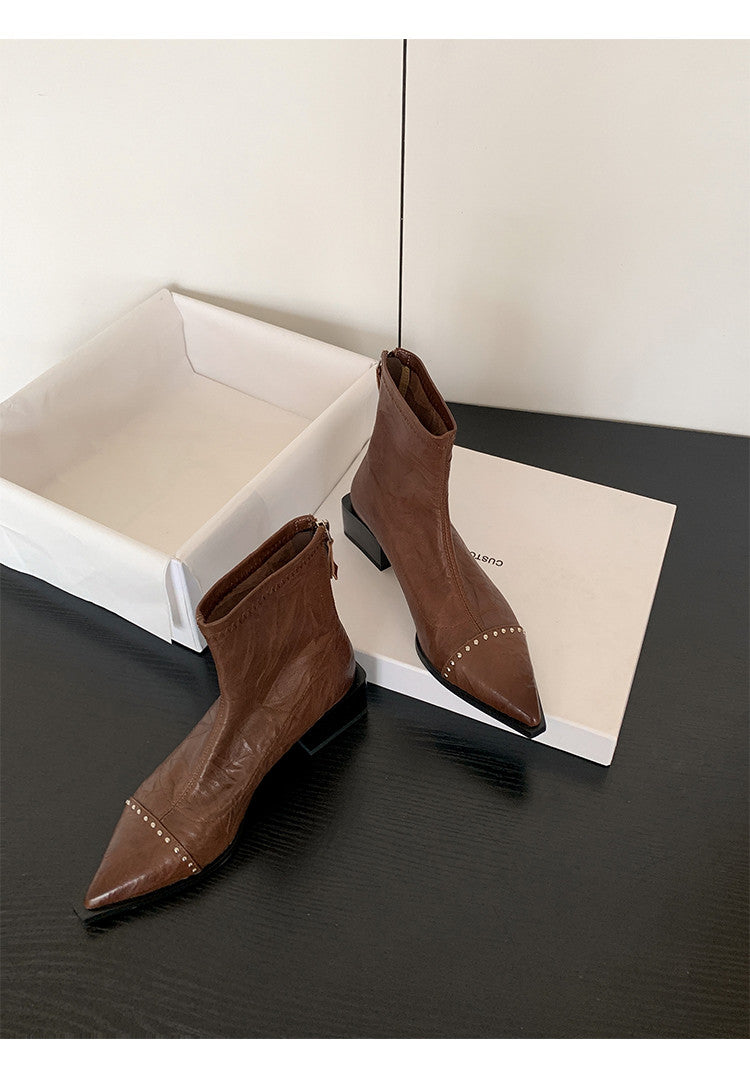 Karin Luna In Stock In Stock Slim Boots Series~Pointed Toe Rivet Slim Short Boots