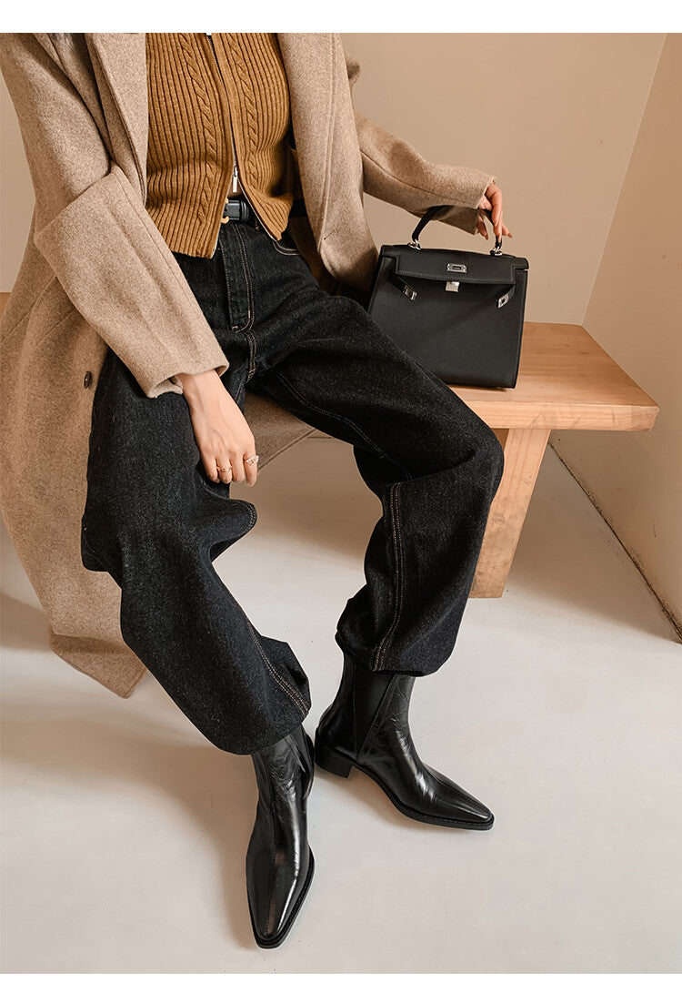 Karin Luna In Stock In stock   Classic first-layer cowhide Chelsea elastic ankle boots
