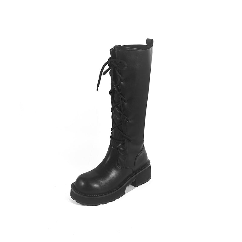Karin Luna Fashion Style Round Toe Front Lace-up Adjustable Leg Circumference Suitable for both slim and thick legs