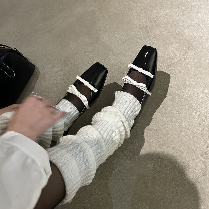 Karin Luna In Stock Spot Goods  Hot-Selling Element Bowknot Square-Toe Color-Block Height-Increasing Flats