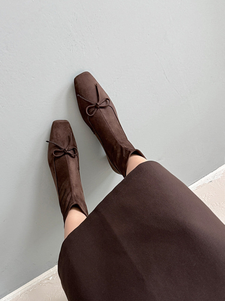 Karin Luna French Style Square Toe Bowknot Hidden Wedge Slim Boots