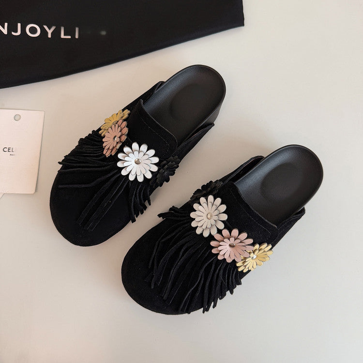 Karin Luna   Tassel Three-Dimensional Flower Thick-Soled Closed-Toe Slippers