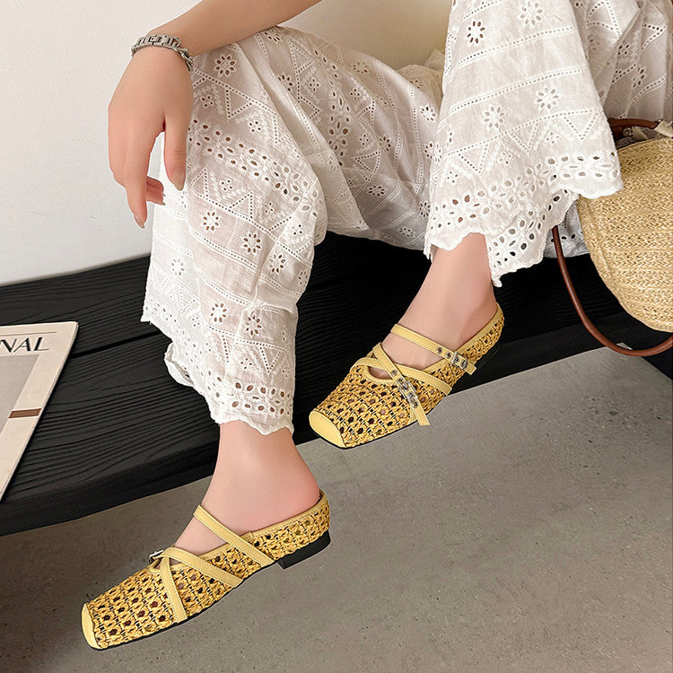 Karin Luna In Stock Spot Goods  Hot-Selling Square-Toe Woven Pig Nose Closed-Toe Slippers