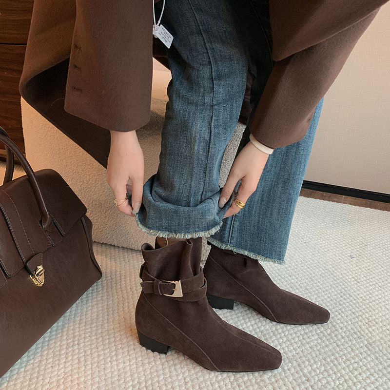 Karin Luna In Stock In Stock Hot-Selling Basic Old Money Style Retro Belt Buckle Short Boots