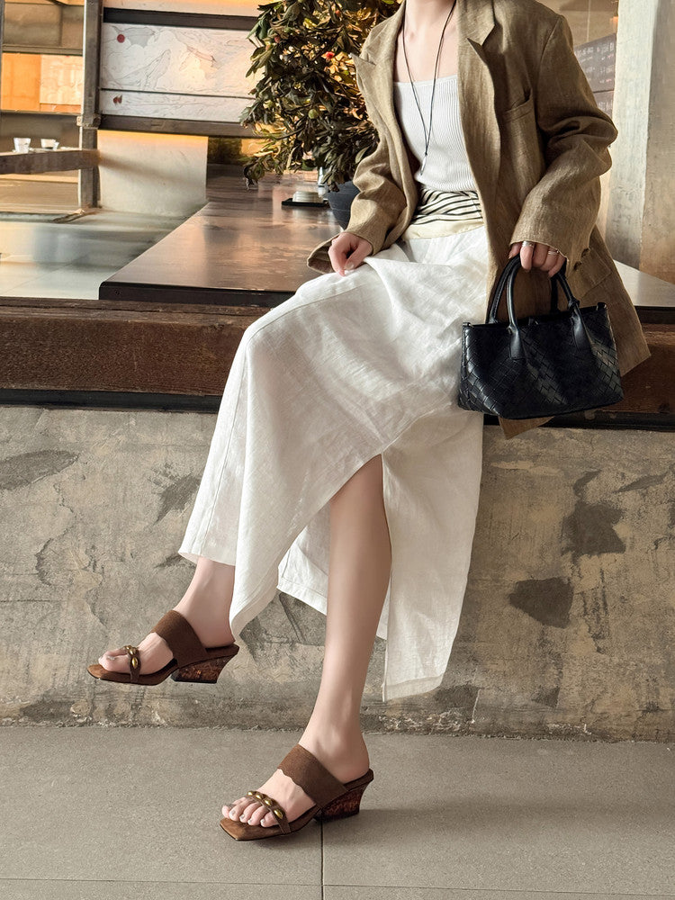 Karin Luna Hot-Selling Element Amber Heel~Spot Goods Spot Goods  Vacation Style One-Strap Amber Irregular Heel Slippers