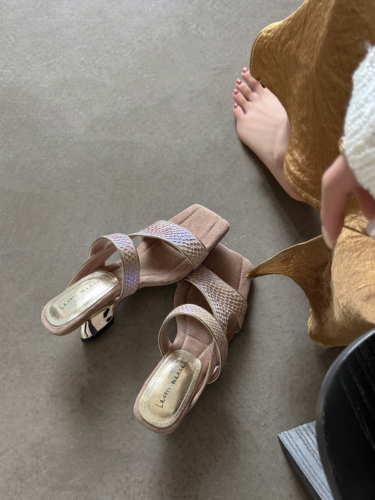 Karin Luna Fish Skin Series~Minimalist Square Toe Popular Irregular Heel Slippers