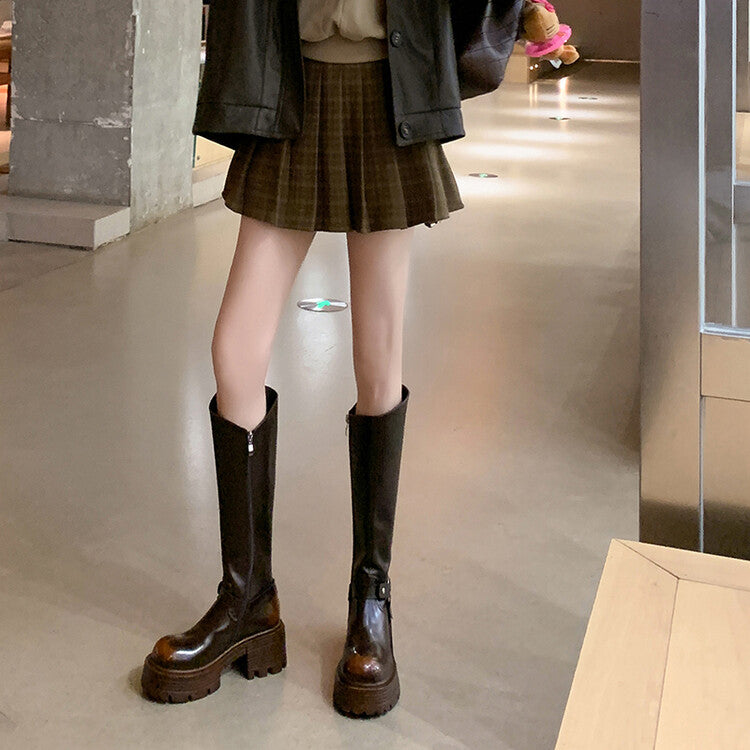 Karin Luna In Stock In Stock Slimming Diagonal Cut Tube Top  Best-selling in stock Retro Metal Buckle Thick-Soled Long Boots