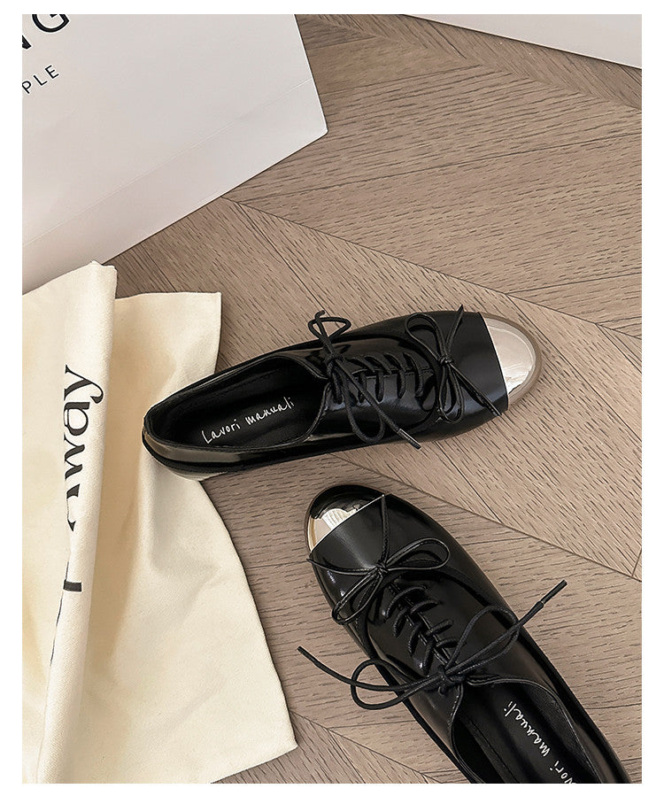 Karin Luna In Stock Spot Goods  Casual Lace-Up Metal Toe Bow Deep Mouth Single Shoes
