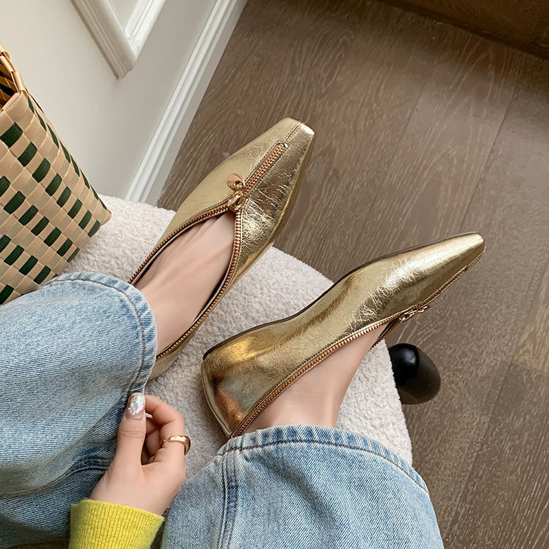 Karin Luna In Stock In Stock ~Basic Versatile Light Luxury Zipper Small Square Toe Flats