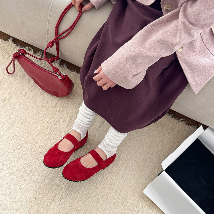 Karin Luna Casual Shoes Series~  In Stock In Stock Magic Tape Round Toe Internal Height Increase Single Strap Flats