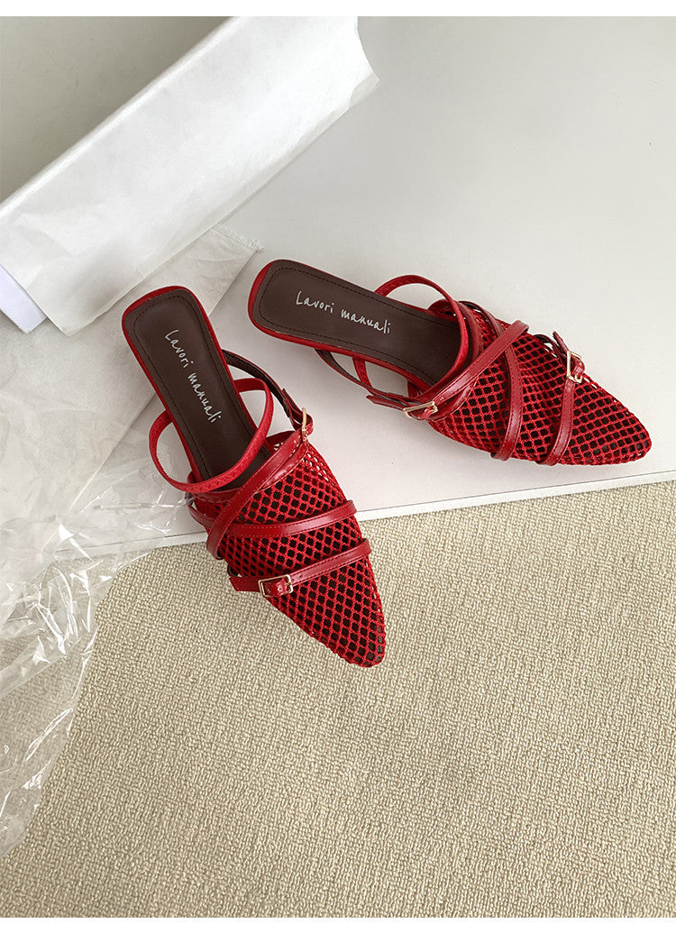 Karin Luna In Stock  Spot Goods  Mesh Series Elegant Closed-Toe Belt Buckle Slippers