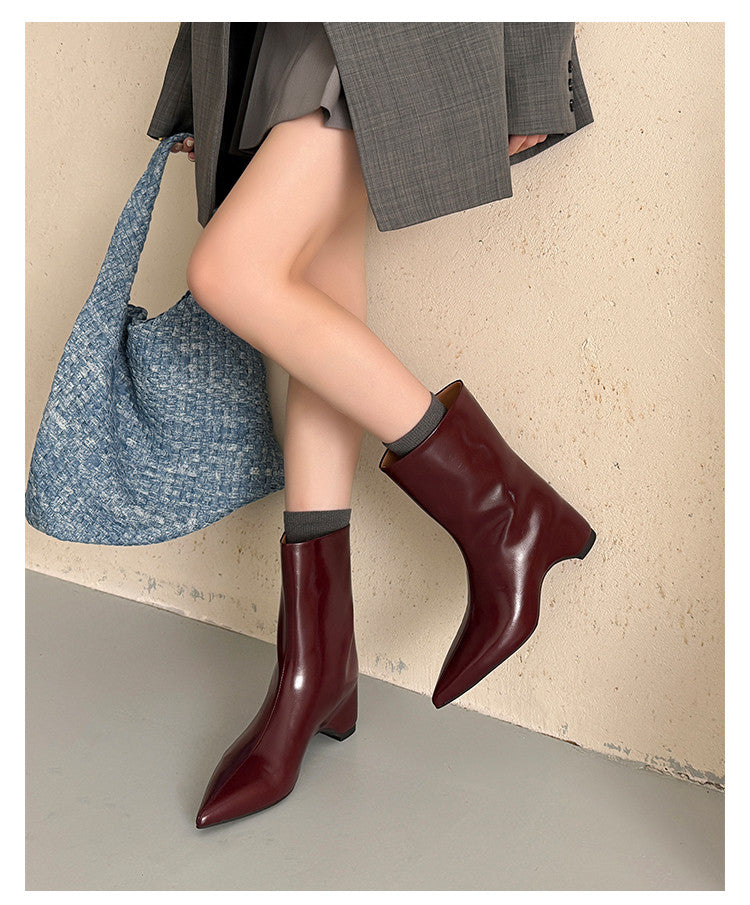 Karin Luna Elegant Pointed Toe Hidden Wedge Short Boots