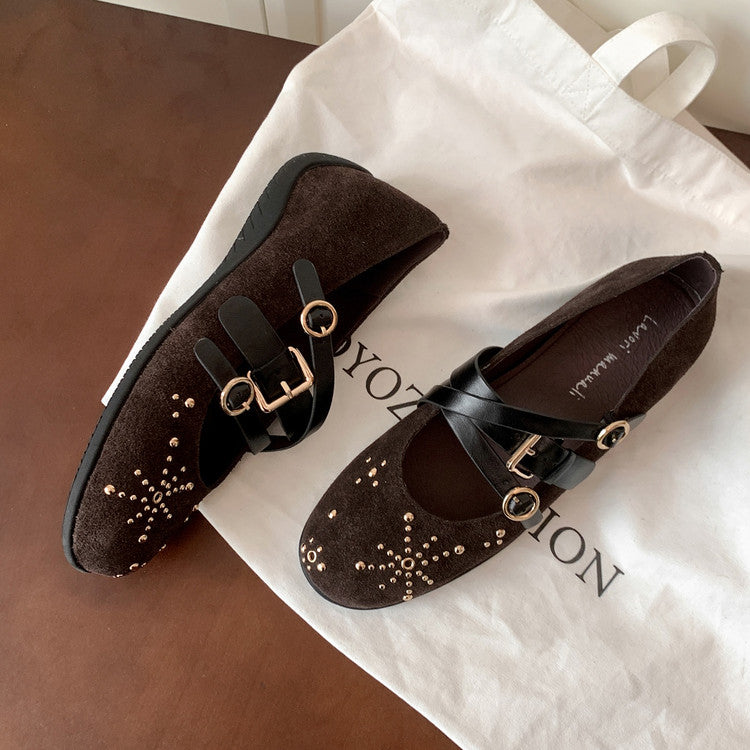 Karin Luna In Stock Spot Goods Studded Rivet Hidden Wedge Mary Jane Shoes