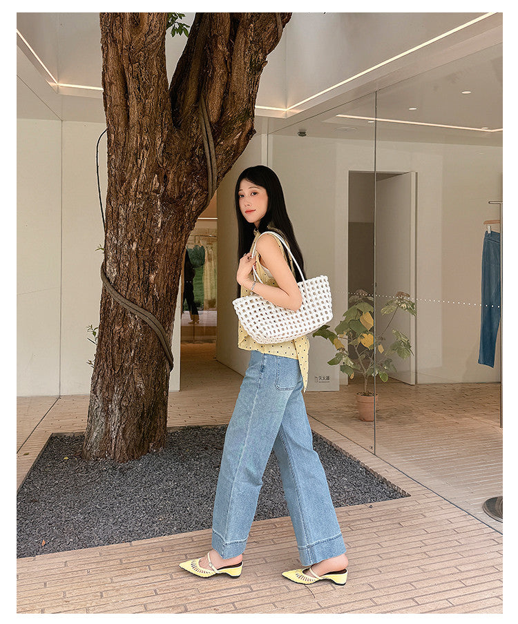 Karin Luna Casual Feel~In stock Pointed Toe Hollow Design Note Pointed Toe Slippers