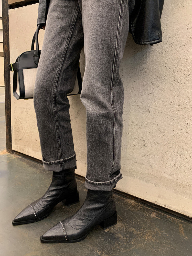 Karin Luna In Stock In Stock Slim Boots Series~Pointed Toe Rivet Slim Short Boots