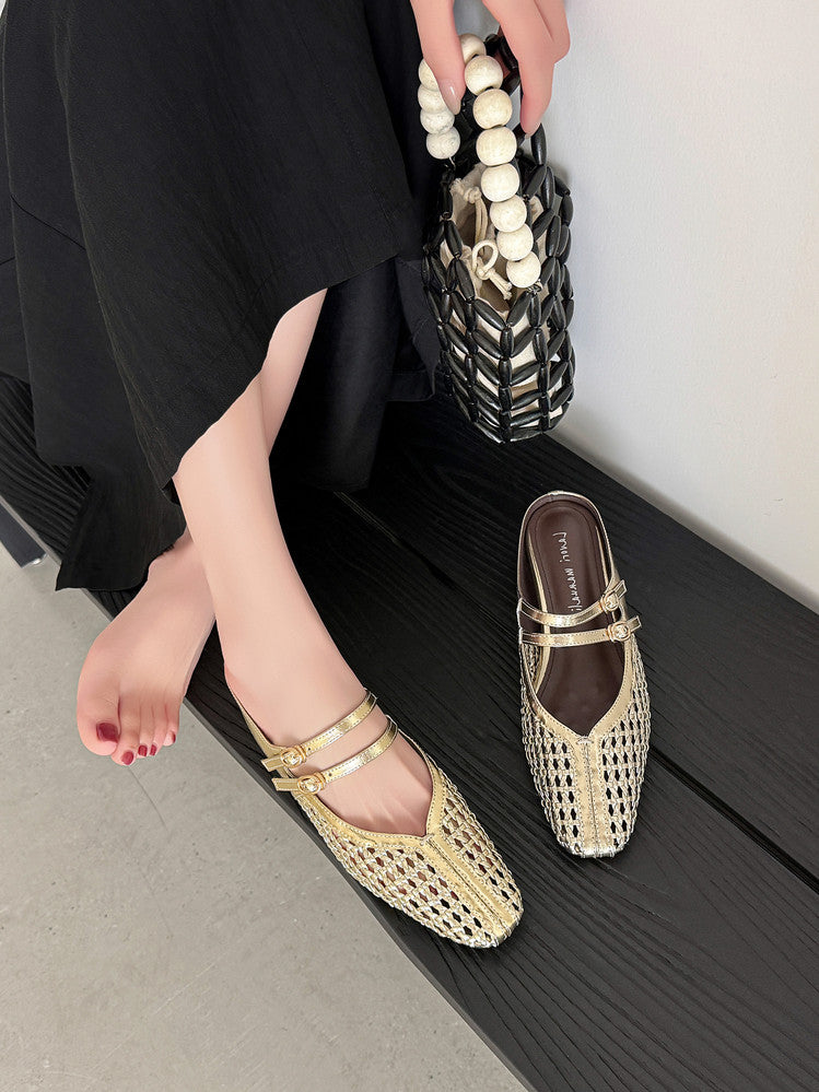 Karin Luna In Stock Spot Goods Hollow Woven One-Strap Closed-Toe Slippers